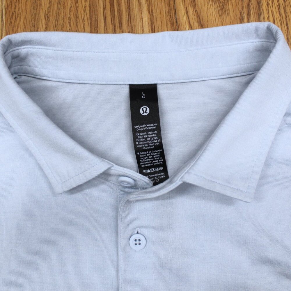 LULULEMON POLO SHIRT POLY/LYOCELL/SPANDEX BLEND GRAY-PALE BLUE Sz LARGE, L - Picture 2 of 3